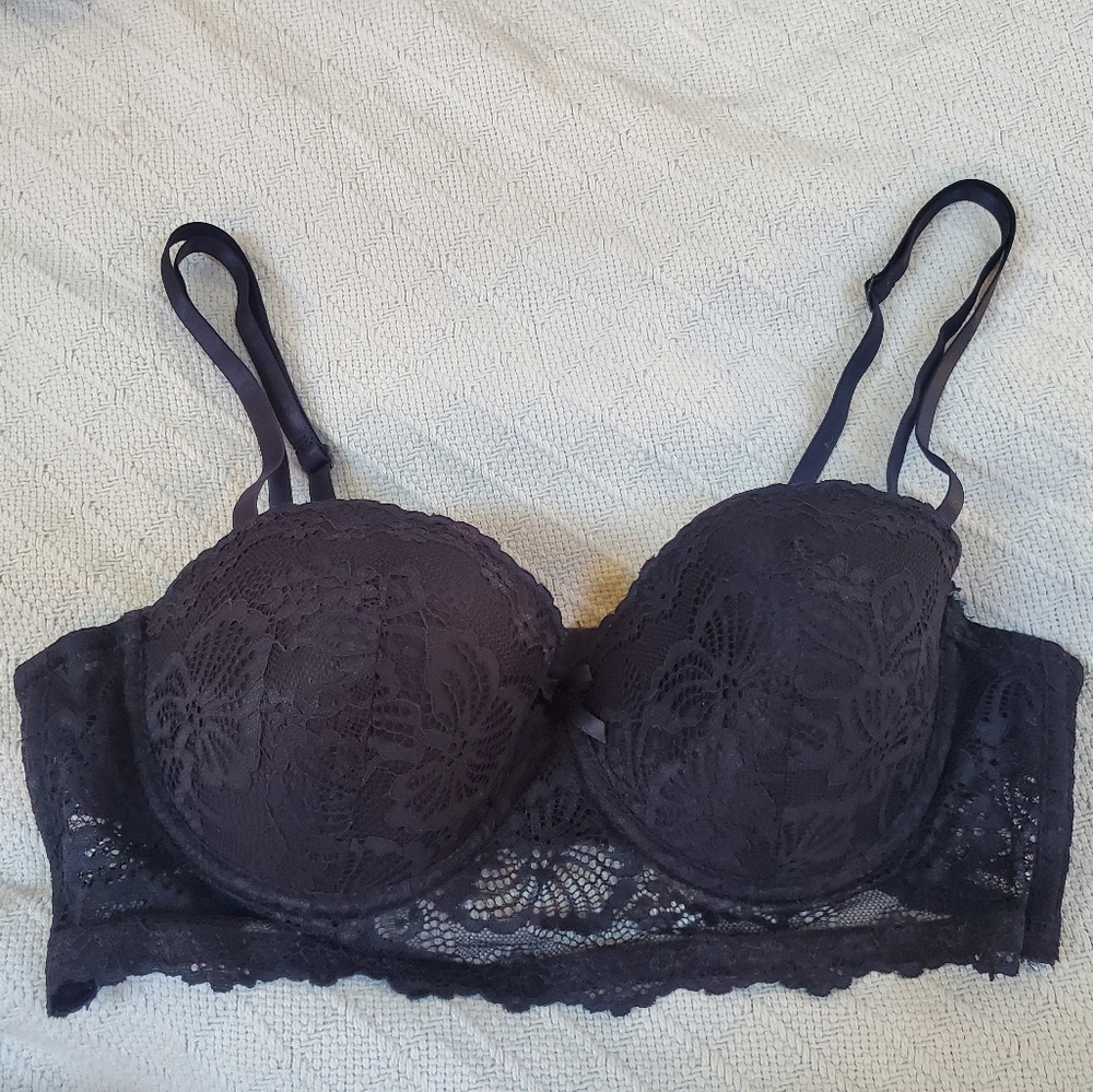 Women 34C Elegant Lace Blue Bra